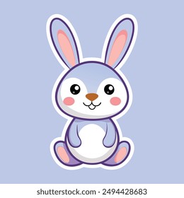 Cute easter bunny sticker. Vector illustration