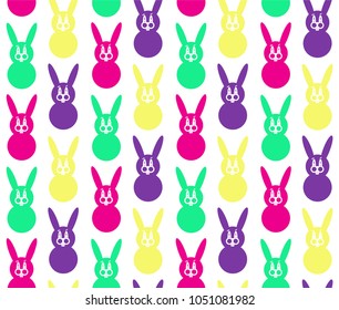 CUTE EASTER BUNNY SYMBOL. COLORED SEAMLESS VECTOR PATTERN. FUNNY CARTOON DESIGN