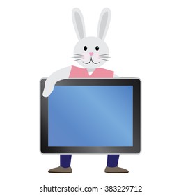 cute Easter bunny with tablet pc vector illustration