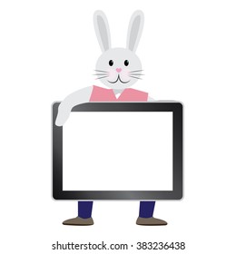 cute Easter bunny with tablet PC