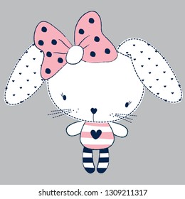 cute easter bunny vector illustration, T-shirt graphics design for kids