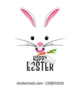 Cute easter bunny vector illustration, hand drawn face of bunny. Greeting card with Happy Easter writing. Have Yourself a Very Happy Easter | Easter Bunny Ears Vector - Vector