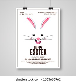 Cute easter bunny vector illustration, Greeting card with Happy Easter writing. Happy easter. family celebration. creative modern design of eggs. - Vector
