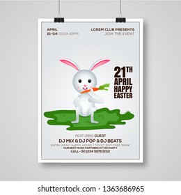 Cute easter bunny vector illustration, Greeting card with Happy Easter writing. Happy easter. family celebration. creative modern design of eggs. - Vector