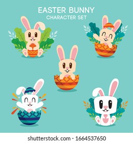 Cute easter bunny vector illustration set. Happy easter greeting illustration