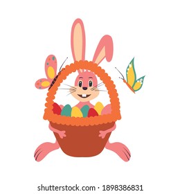 Cute Easter bunny. Vector illustration on white isolated background.