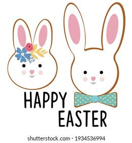 Cute Easter bunny, vector illustration art.