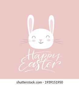 Cute Easter Bunny Vector Illustration, Rabbit Face. Happy Easter Greeting Card.