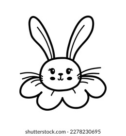 Cute Easter bunny vector illustration, hand drawn kids rabbit. Greeting card Happy Easter