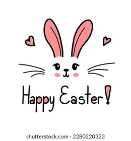 Cute Easter bunny vector illustration, hand drawn kids rabbit. Greeting card Happy Easter