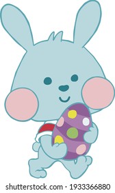 cute easter bunny walking with a  big easter egg
