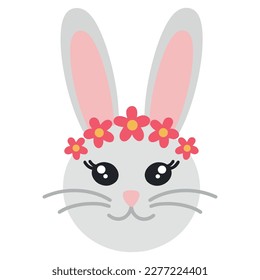 Cute Easter bunny in a wreath. Bunny girl in a spring wreath. Illustration of a cute bunny girl.