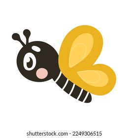 Cute Easter butterfly character for kids illustration, design element for spring themed invitations or gift cards in cartoon style