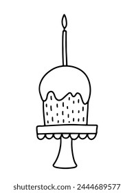 Cute Easter cake with candle vector doodle clipart