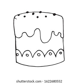 Cute easter cake cartoon hand drawn vector doodle illustration. Black outlines Isolated on white background. Cute decorative element for seasonal design and printed materials.