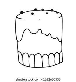 Cute easter cake cartoon hand drawn vector doodle illustration. Black outlines Isolated on white background. Cute decorative element for seasonal design and printed materials.