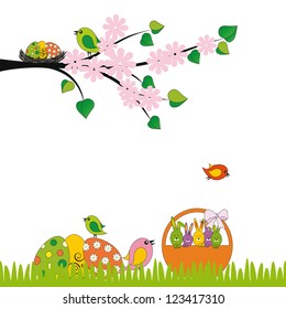Cute easter card with birds and eggs