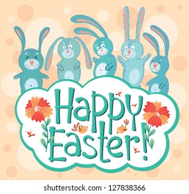 Cute Easter card with bunny and birds
