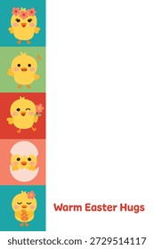 Cute Easter card with bunny chick and eggs Adorable Easter greeting illustration with cute animals Sweet Easter greeting card flat vector illustration