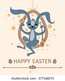 Cute Easter card with bunny and souvenir egg.
