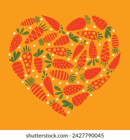 Cute Easter card with a carrot heart. Vector spring illustration.