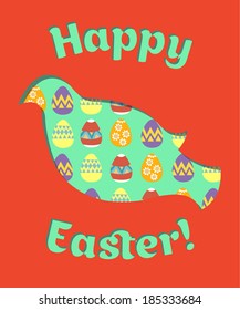 Cute Easter card with dove and eggs