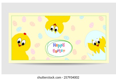 Cute easter card with funny chickens