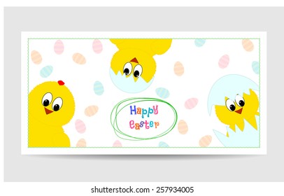 Cute easter card with funny chickens