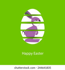 Cute Easter card with happy rabbit and egg