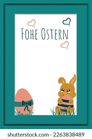 Cute easter card in kawaii easter bunny, easter egg and text. vector file