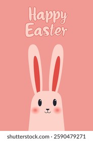 Cute Easter Card with Pink Funny Bunny. Vector Illustration