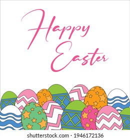 Cute easter card, poster, banner, invitation, print design, Happy Easter  Hand lettering quote, Happy easter eggs design, Spring decoration holiday greeting illustration.