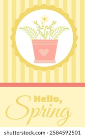 Cute Easter card with a pot of spring flowers growing in it