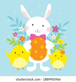 cute easter card with rabbit and little chicken design