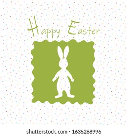 Cute easter card with rabbit silhouette and colorful eggs. Cartoon vector illustration.