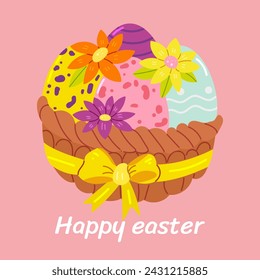 Cute Easter card. Vector illustration. Spring collection of colorful Easter eggs. For poster, card, scrapbooking , stickers