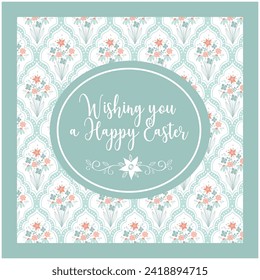 Cute easter cards with seamless floral damask pattern. Hand drawn vector illustrations
