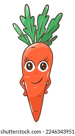 Cute Easter carrot character with face in cartoon style