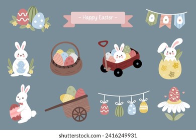 cute easter cartoon element for decoration bundle set