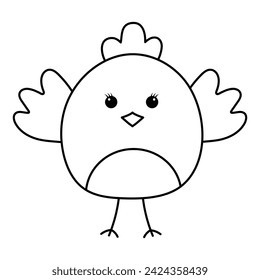 Cute Easter chick. Doodle chubby chicken. Vector linear illustration.