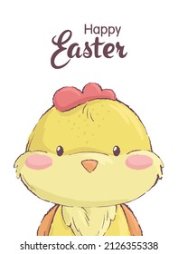 Patrona de Pascua en un fondo blanco. Cara de pollo hecha a mano. Feliz tarjeta de felicitación de Pascua. Ilustración vectorial.