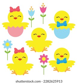 Cute Easter chick vector cartoon illustration