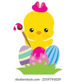 Cute Easter chick vector cartoon illustration