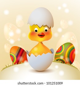 Cute Easter chicken in egg shell