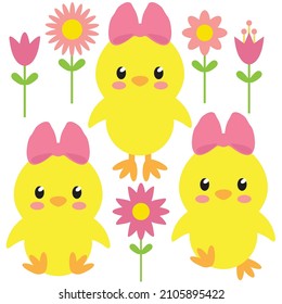 Cute Easter chicken girl vector cartoon illustration