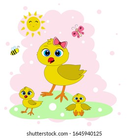 cute easter chicken illustration vector 
