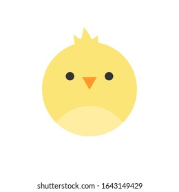 Cute Easter chicken round vector illustration. Spring, holiday, circle yellow chick bird symbol. Isolated cartoon animal graphic icon.