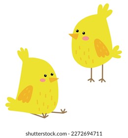 Cute Easter chickens. vector illustration of yellow chicks for easter design.