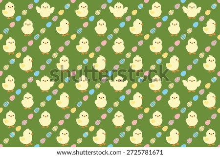 Cute Easter Chicks and Eggs Seamless Spring Pattern Easter Chicks with Decorated Eggs Seamless Cute Green and Yellow Seamless Spring Background