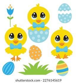 Cute Easter chicks vector cartoon illustration